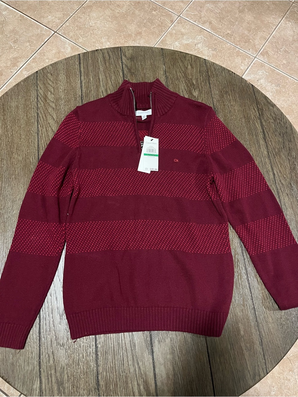 Calvin Klein Men's Maroon Half-Zip Striped Sweater